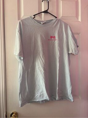 Simply Southern Light Blue Tee with Pink Bow Logo